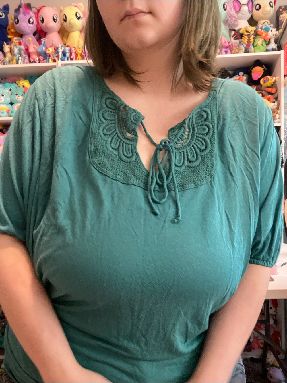 Old Navy Teal Crochet Yoke Tie-Neck Tunic